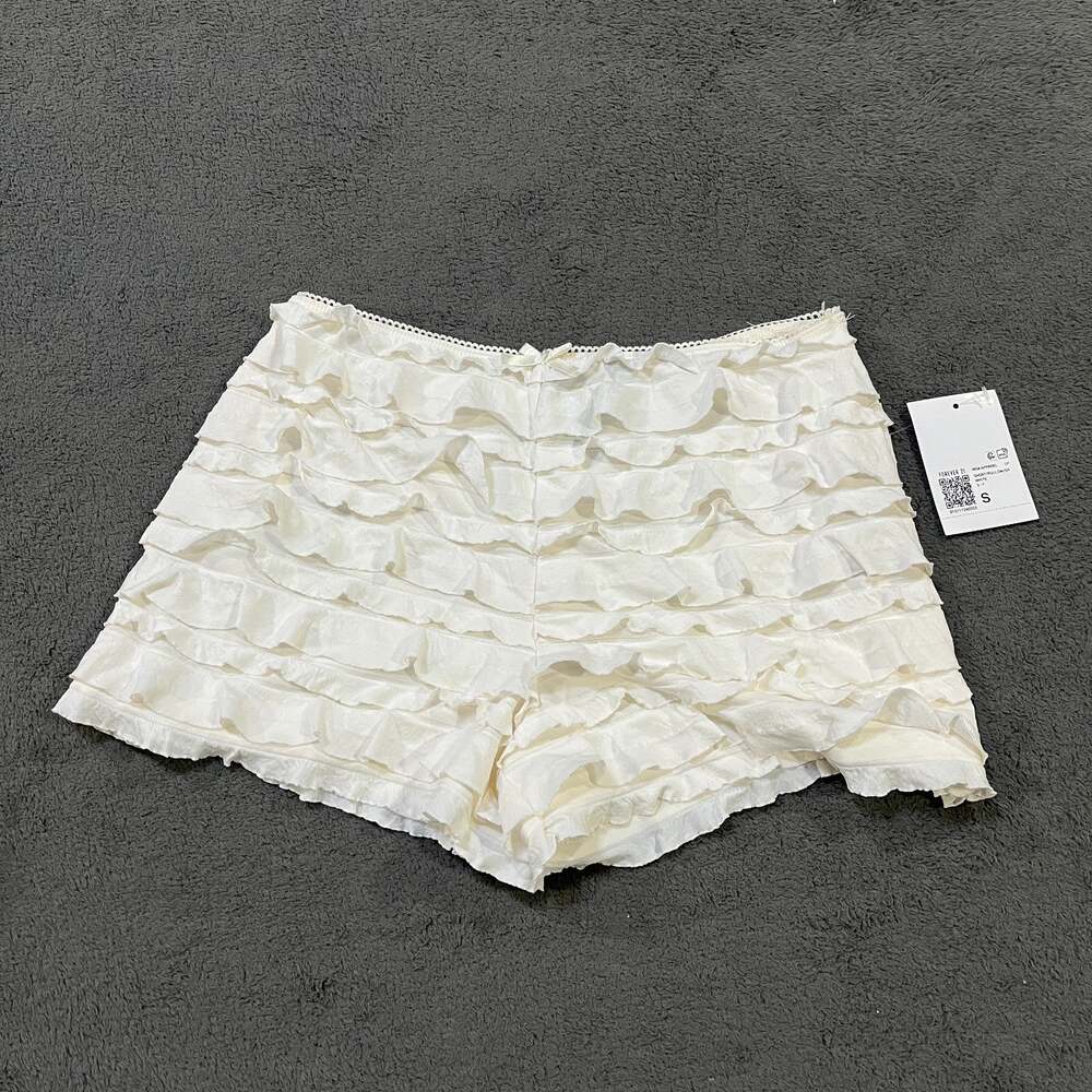 Forever 21 White Tiered Ruffled Bloomer Shorts Bow Coquette Women's Size S NWT